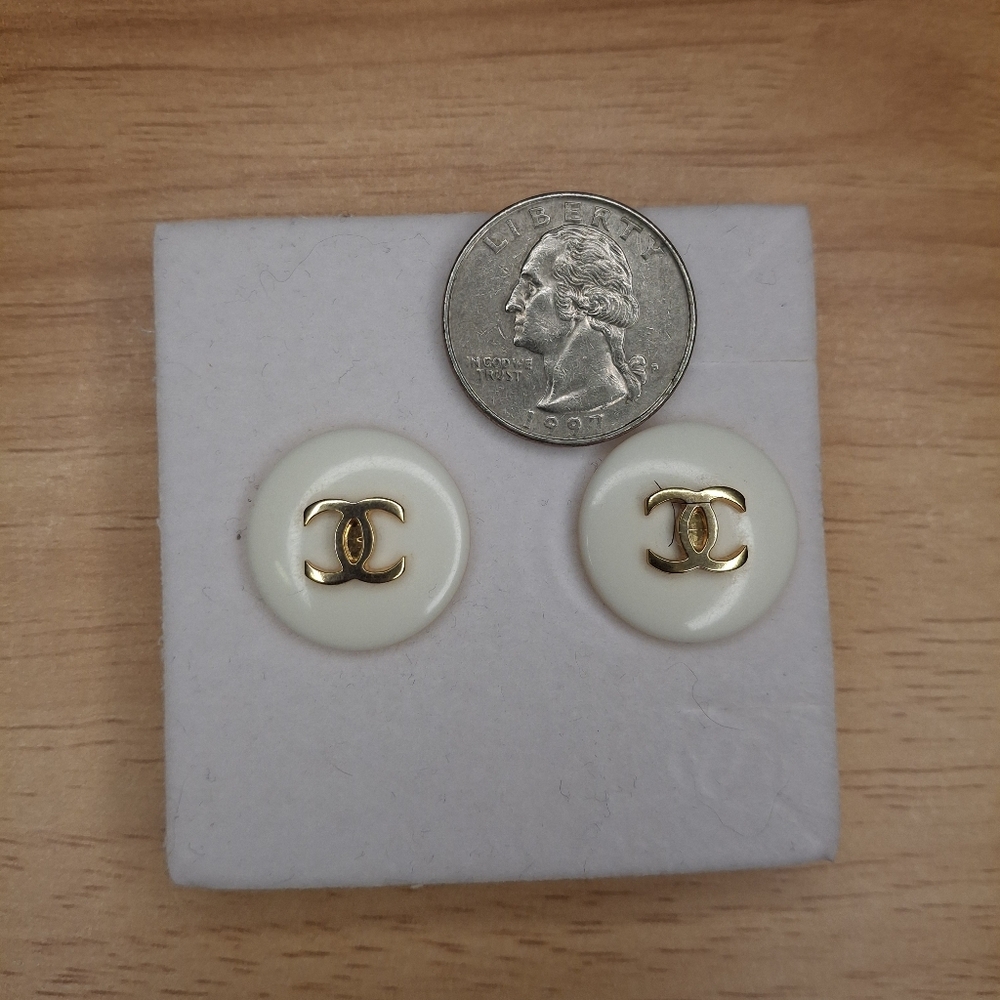 Upcycled Gold and White Button Earrings